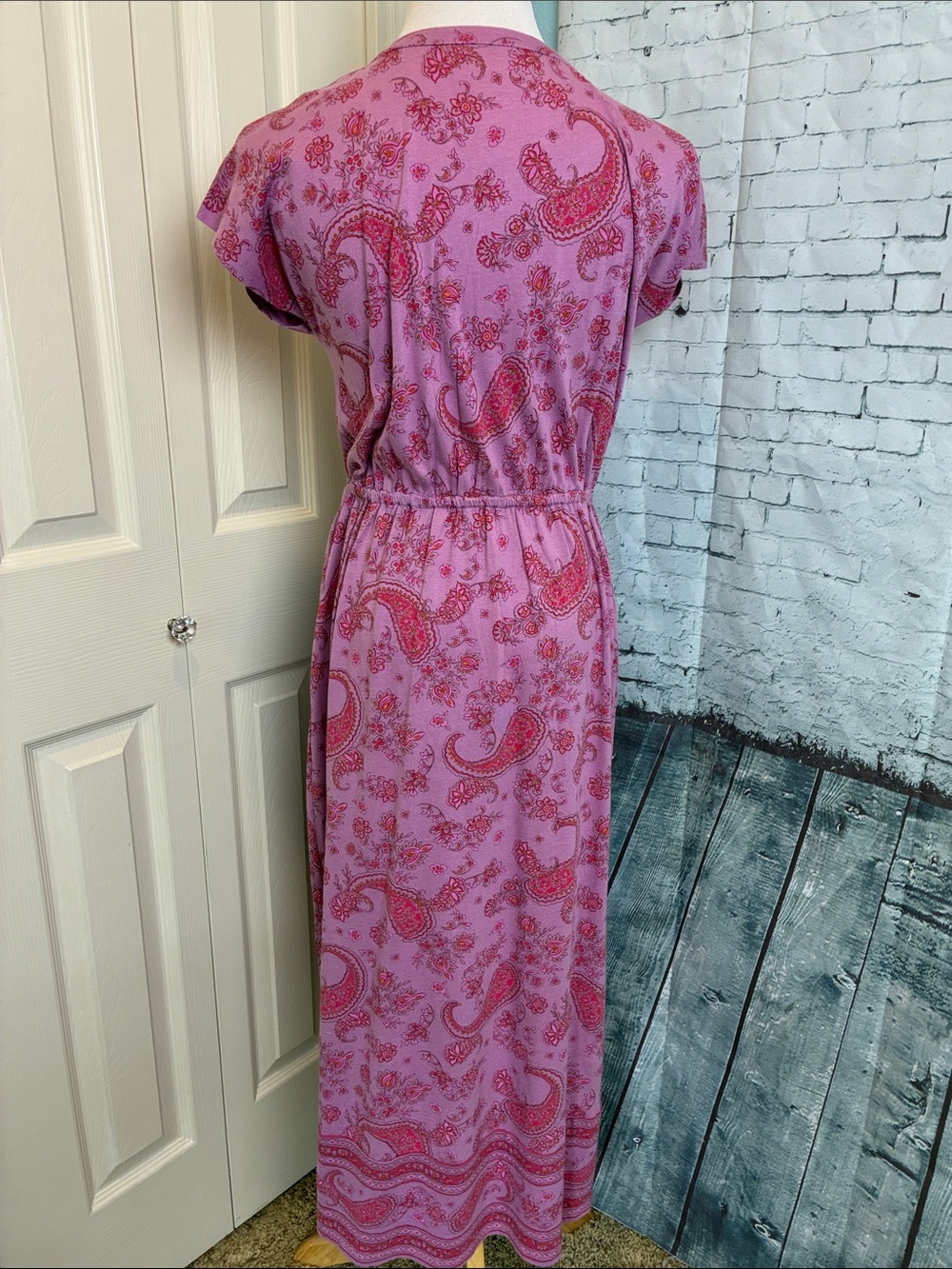 Pure Jill Border Print Maxi Dress Small Petite Pink Purple Paisley Casual NWT - Picture 6 of 16